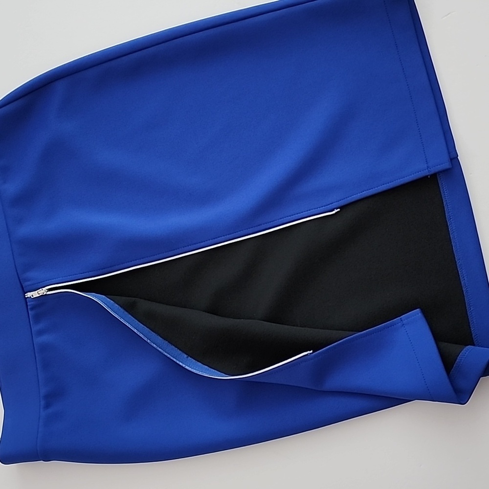 RW&CO Pencil Skirt Electric Blue Centre Silver Zipper Stretch Size Medium - Picture 4 of 10